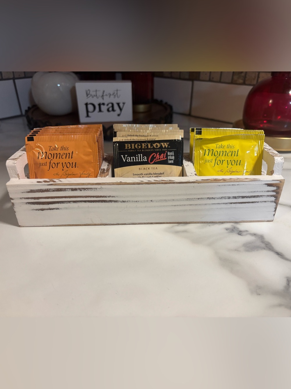 Shabby Chic Farmhouse Wooden Tea Bag Organizer (NWOT)